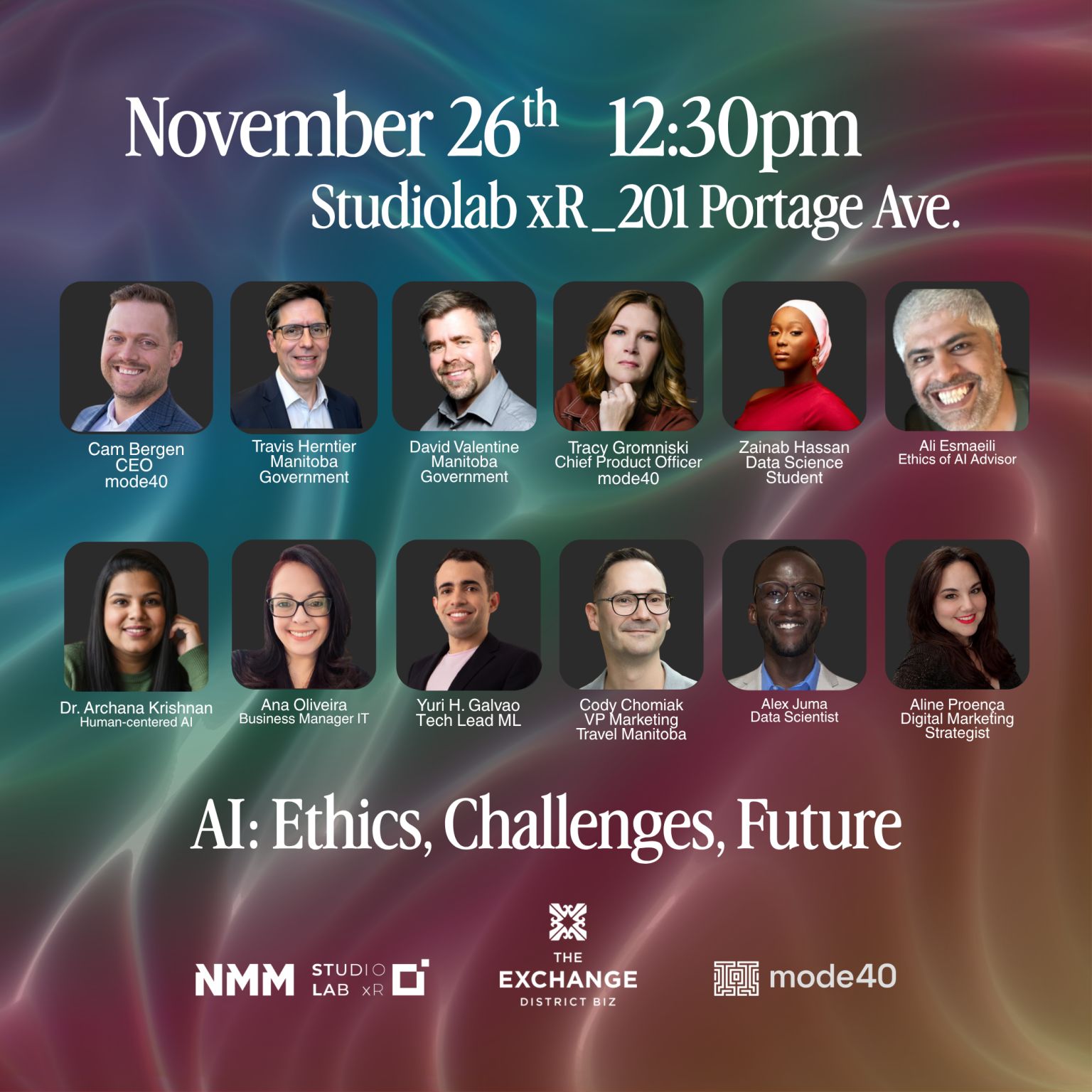 HYPER Winnipeg AI 2026 event banner — AI: Ethics, Challenges, Future, November 26 at 12:30pm, Studiolab xR, 201 Portage Ave.